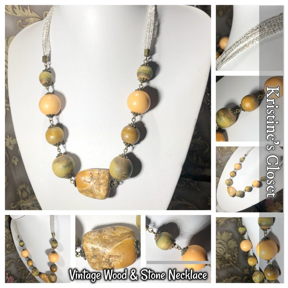 Vintage Wood & Stone Necklace